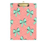 Waassud Mint-Aqua Ribbon Bows Clipboard with Storage Acrylic Writing Board Low Profile Clip Decorative Organizer for Nurses Office Home 12" x 9"