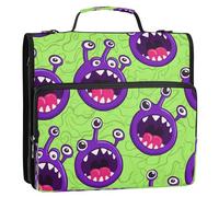 Waassud Monsters Zipper Binder 3 Ring with Shoulder Strap and Handle 1.5 Inch D-Ring 500 Sheets Expanding File Folder Organizer