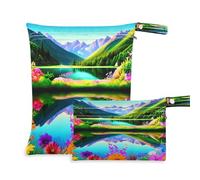Waassud Mountain Landscape Wet Dry Bag Reusable Wet Bags Organizer Diaper Bag Organizing Pouches with 2 Zippered Pockets for Swimsuit Gym Clothes