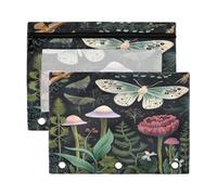 Waassud Mushrooms and Butterflies Pencil Pouch for 3 Ring Binder 2-Pack Clear Pen Case with Reinforced Holes Smooth Zipper Waterproof School Office Supplies Organizer