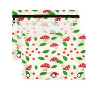 Waassud Mushrooms and Leaves Pencil Pouch for 3 Ring Binder 2-Pack Clear Pen Case with Reinforced Holes Smooth Zipper Waterproof School Office Supplies Organizer