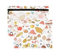 Waassud Mushrooms Leaves Pencil Pouch for 3 Ring Binder 2-Pack Clear Pen Case with Reinforced Holes Smooth Zipper Waterproof School Office Supplies Organizer