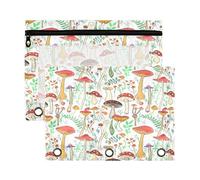 Waassud Mushrooms Pencil Pouch for 3 Ring Binder 2-Pack Clear Pen Case with Reinforced Holes Smooth Zipper Waterproof School Office Supplies Organizer