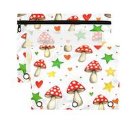Waassud Mushrooms Pencil Pouch for 3 Ring Binder 2-Pack Clear Pen Case with Reinforced Holes Smooth Zipper Waterproof School Office Supplies Organizer