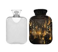 Waassud Music Note Gold Black Hot Water Bottle with Soft Cover Hot Water Bag for Pain Relief 2L Water Heating Pad for Neck Shoulder Medium