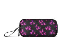 Waassud Neon Dancing Flames Pencil Case Large Capacity Pen Holder 3 Compartment Stationery Pen Bag Nylon Zipper Pouch for Office Artist
