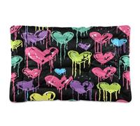 Waassud Neon Love Drip Pattern Thick Dog Bed Mat Non-Slip Chew-Resistant Pet Bed for Dogs Cats Soft Washable Kennel Crate Pad for Floor Sofa Car 18" x 24"