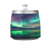 Waassud Northern Lights Ashtray with Lid Smokeless Cigar Ashtrays for Outdoors Odorless Stainless Steel Tabletop Cigarettes Holder for Home Office Patio Balcony