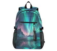 Waassud Northern Lights Laptop Backpack for Women Men, 20L Casual Travel Backpack with 14 Inch Notebook Compartment, Lightweight Daypack for College Work Business Outdoor