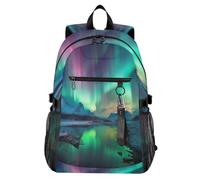 Waassud Northern Lights Laptop Backpack for Women Men, 20L Casual Travel Backpack with 14 Inch Notebook Compartment, Lightweight Daypack for College Work Business Outdoor