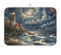 Waassud Oil Painting Lighthouse Dish Drying Mat Absorbent Drying Rack Non Slip Dish Mats for Kitchen Counter Dish Drying Pad Kitchen Essentials 18 x 24 Inch