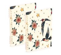 Waassud Old Tattoo Spiral Notebooks for Work College Detachable Ruled Notebooks Journal Note Book 60 Pages A5 Office Supplies 2 Pack