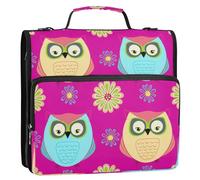 Waassud Owls with Dasies Zipper Binder 3 Ring with Shoulder Strap and Handle 1.5 Inch D-Ring 500 Sheets Expanding File Folder Organizer