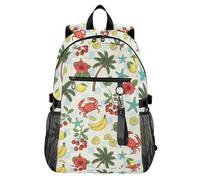 Waassud Palm Trees Crab Lemons Stickers Laptop Backpack for Women Men, 20L Casual Travel Backpack with 14 Inch Notebook Compartment, Lightweight Daypack for College Work Business Outdoor