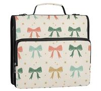 Waassud Pastel Colorful Bow Zipper Binder 3 Ring with Shoulder Strap and Handle 1.5 Inch D-Ring 500 Sheets Expanding File Folder Organizer