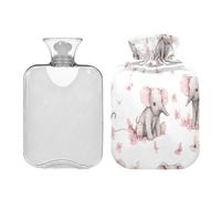 Waassud Pink Elephants Hot Water Bottle with Soft Cover Hot Water Bag for Pain Relief 2L Water Heating Pad for Neck Shoulder Medium
