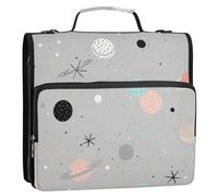 Waassud Planets Zipper Binder 3 Ring with Shoulder Strap and Handle 1.5 Inch D-Ring 500 Sheets Expanding File Folder Organizer