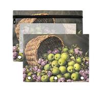 Waassud Plums and Flowers Pencil Pouch for 3 Ring Binder 2-Pack Smooth Zipper Pencil Cases Transparent School Supplies