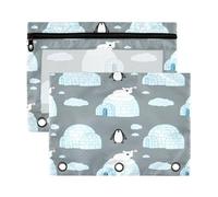 Waassud Polar Bears Pencil Pouch for 3 Ring Binder 2-Pack Clear Pen Case with Reinforced Holes Smooth Zipper Waterproof School Office Supplies Organizer