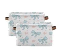 Waassud Polka Dots Bows Collapsible Storage Bins Waterproof Canvas Baskets with Handles Large Closet and Home Organizers for Shelves Office Laundry 2 Pack