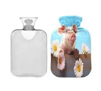 Waassud Pretty Little Pig Hot Water Bottle with Soft Cover Hot Water Bag for Pain Relief 2L Water Heating Pad for Neck Shoulder Small