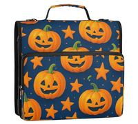 Waassud Pumpkins with Star Zipper Binder 3 Ring with Shoulder Strap and Handle 1.5 Inch D-Ring 500 Sheets Expanding File Folder Organizer