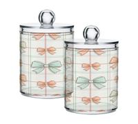 Waassud Qtip Holder Bathroom Canisters Set Candy-color Bows 2 Pack