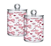 Waassud Qtip Holder Bathroom Canisters Set Cherries Polka-dot Bow 2 Pack