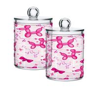 Waassud Qtip Holder Dispenser Balloon Dogs Bathroom Storage Canister with Lid Clear Plastic Apothecary Cotton Swab Ball Round Pads Floss Jar Set 4 Pack