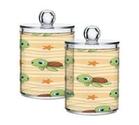 Waassud Qtip Holder Dispenser Big Eyes Turtles Bathroom Storage Canister with Lid Clear Plastic Apothecary Cotton Swab Ball Round Pads Floss Jar Set 2 Pack