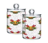 Waassud Qtip Holder Dispenser Chinese Dragon Head Bathroom Storage Canister with Lid Clear Plastic Apothecary Cotton Swab Ball Round Pads Floss Jar Set 4 Pack