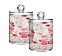 Waassud Qtip Holder Dispenser Cute Butterflies Bathroom Storage Canister with Lid Clear Plastic Apothecary Cotton Swab Ball Round Pads Floss Jar Set 4 Pack