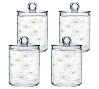 Waassud Qtip Holder Dispenser Line Art Green Floral Bathroom Jar 4 Pack