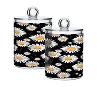 Waassud Qtip Holder Dispenser Magritte Bathroom Storage Canister with Lid Clear Plastic Apothecary Cotton Swab Ball Round Pads Floss Jar Set 2 Pack