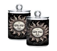 Waassud Qtip Holder Dispenser Moon Bathroom Storage Canister with Lid Clear Plastic Apothecary Cotton Swab Ball Round Pads Floss Jar Set 2 Pack