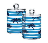 Waassud Qtip Holder Dispenser Navy Palm Tree Bathroom Jar 2 Pack