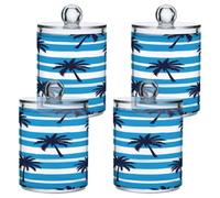 Waassud Qtip Holder Dispenser Navy Palm Tree Bathroom Jar 4 Pack
