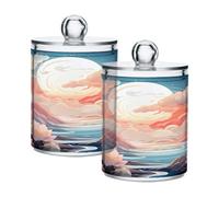 Waassud Qtip Holder Dispenser Pink Sky White Clouds Bathroom Storage Canister with Lid Clear Plastic Apothecary Cotton Swab Ball Round Pads Floss Jar Set 4 Pack