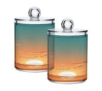 Waassud Qtip Holder Dispenser Sunset Sky Bathroom Storage Canister with Lid Clear Plastic Apothecary Cotton Swab Ball Round Pads Floss Jar Set 2 Pack