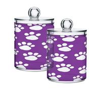 Waassud Qtip Holder Dispenser White Paw Print Bathroom Storage Canister with Lid Clear Plastic Apothecary Cotton Swab Ball Round Pads Floss Jar Set 4 Pack