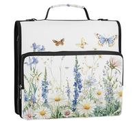 Waassud Radiant Wildflower Prairies Zipper Binder 3 Ring with Shoulder Strap and Handle 1.5 Inch D-Ring 500 Sheets Expanding File Folder Organizer