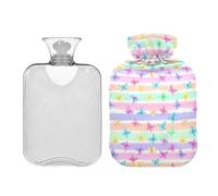 Waassud Rainbow Butterflies Hot Water Bottle with Soft Cover Hot Water Bag for Pain Relief 2L Water Heating Pad for Neck Shoulder Medium