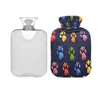 Waassud Rainbow Dog Paw Hot Water Bottle with Soft Cover Hot Water Bag for Pain Relief 2L Water Heating Pad for Neck Shoulder Medium