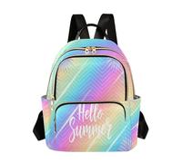 Waassud Rainbow Hello Summer Backpack for Women Lightweight Casual Quilted Daypack Fashion Travel Backpack Purse for Work Gym College S