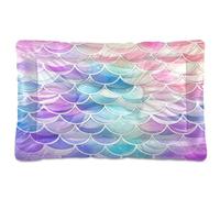 Waassud Rainbow Mermaid Patterns Thick Dog Bed Mat Non-Slip Chew-Resistant Pet Bed for Dogs Cats Soft Washable Kennel Crate Pad for Floor Sofa Car 36" x 24"