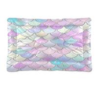 Waassud Rainbow Mermaid Scales Thick Dog Bed Mat Non-Slip Chew-Resistant Pet Bed for Dogs Cats Soft Washable Kennel Crate Pad for Floor Sofa Car 18" x 24"
