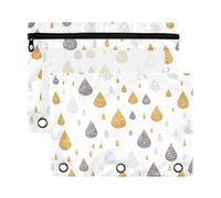 Waassud Raindrops Gold Pencil Pouch for 3 Ring Binder 2-Pack Smooth Zipper Pencil Cases Transparent School Supplies