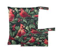 Waassud Red Cardinals Wet Dry Bag Reusable Wet Bags Organizer Diaper Bag Organizing Pouches with 2 Zippered Pockets for Swimsuit Gym Clothes
