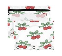 Waassud Red Cherries Green Bows Pencil Pouch for 3 Ring Binder 2-Pack Clear Pen Case with Reinforced Holes Smooth Zipper Waterproof School Office Supplies Organizer