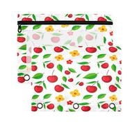 Waassud Red Cherries with Flowers Pencil Pouch for 3 Ring Binder 2-Pack Clear Pen Case with Reinforced Holes Smooth Zipper Waterproof School Office Supplies Organizer